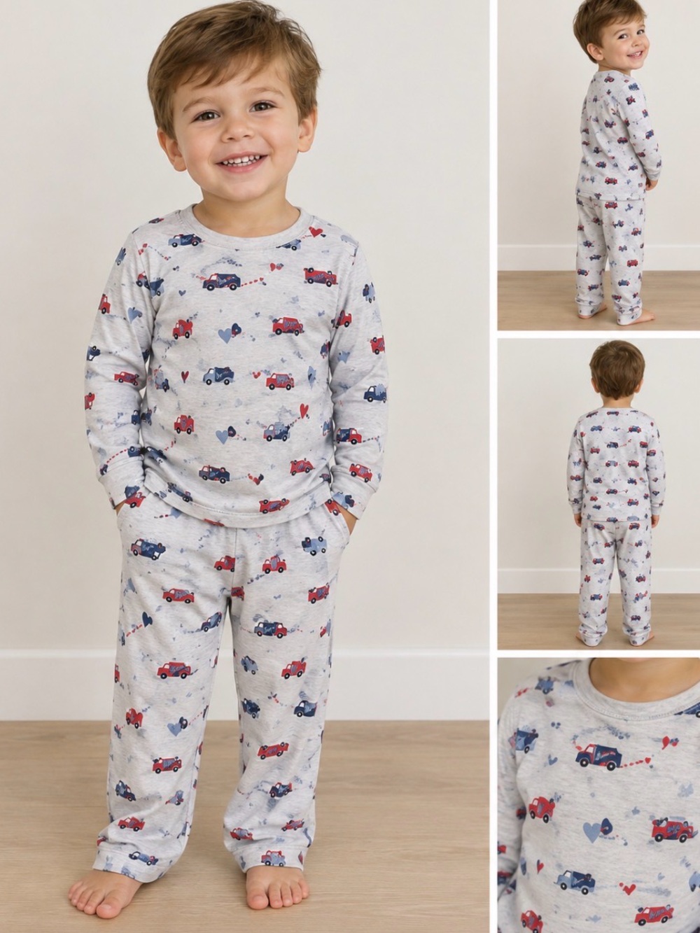 GAP Grey Pajama Set with Red and Blue Car Print